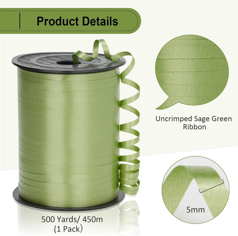 OMISELIO Green Curling Ribbon - 500 Yard Sage Green, Ideal for Gift Wrapping, Balloons, and Special Occasions like Christmas, St. Patrick's Day, Graduation - Image 5